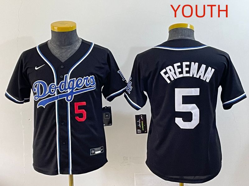 Youth 2025 Los Angeles Dodgers 5 Freeman Black Three generations Fashion Nike MLB Jersey style 5